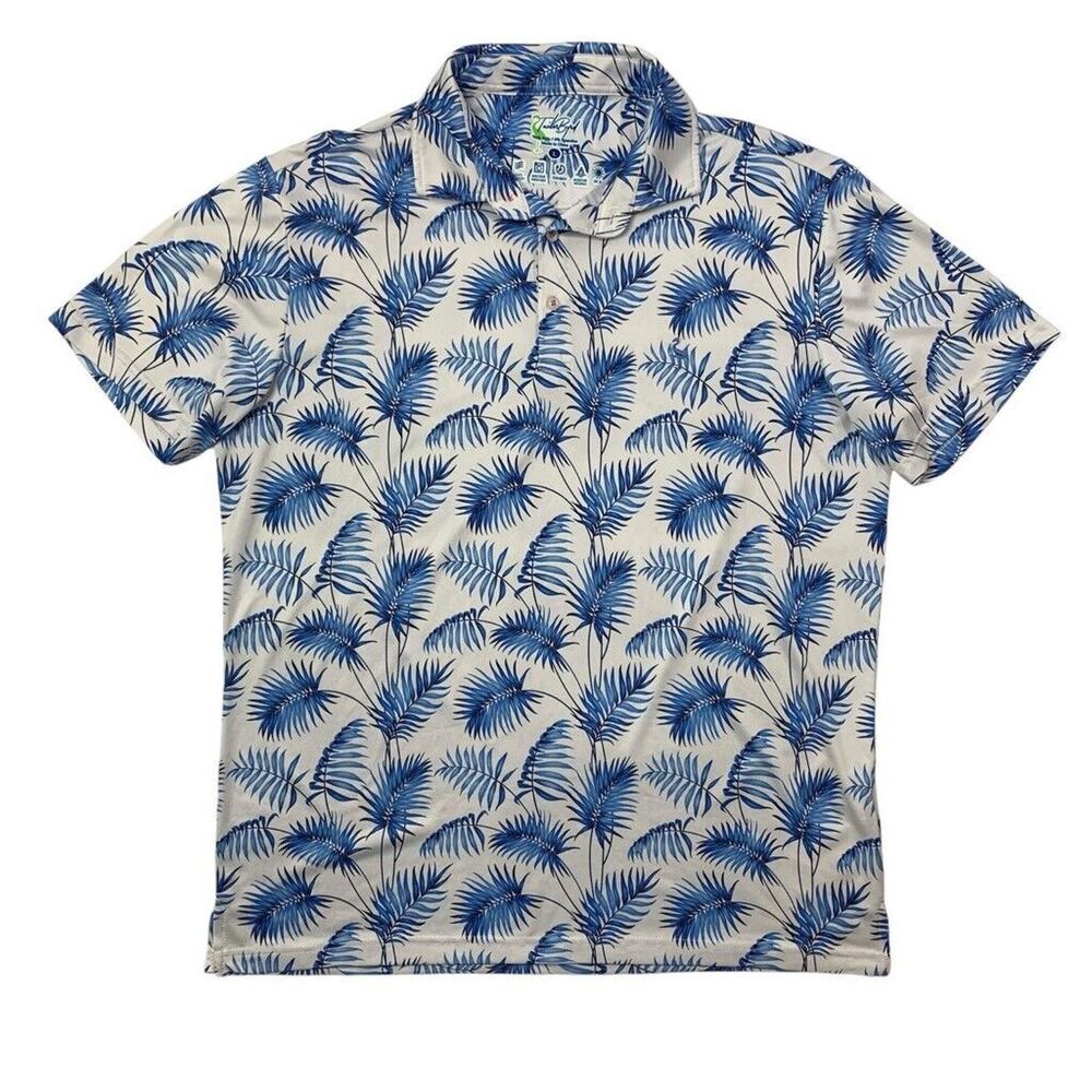 TailorByrd Polo Shirt Mens L Large Blue White Floral Performance Moisture Wick